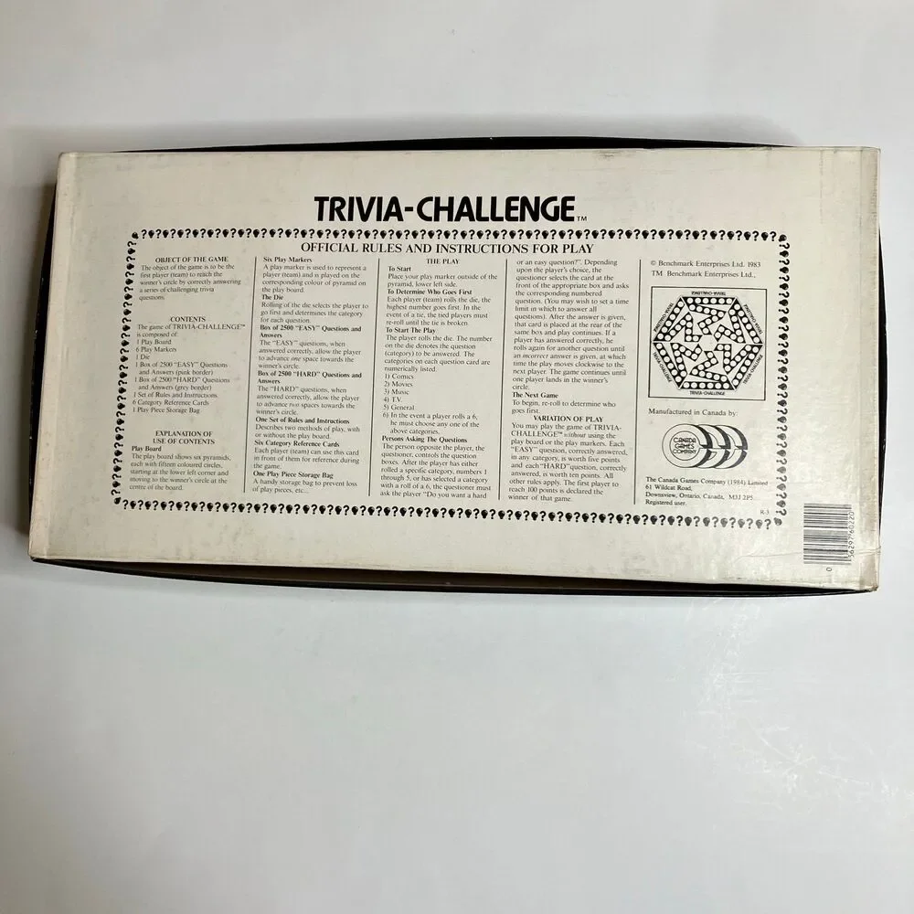 1984 Trivia Challenge /  The Canada Games Company Family Board Game Complete.